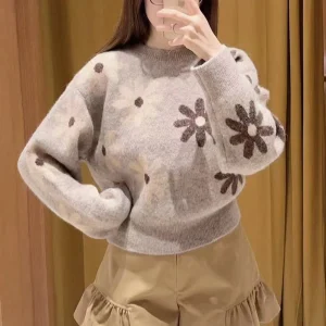 Soft Cozy Knitted Sweater round Ne Pullover Daisy Embroidery Versatile Fall Winter Women's Faion Thiened Chinese Sle - AliExpress Sweaters&Jumpers