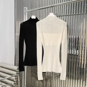 Slim Fit Long Sve Knitted Sweater Women's f High Collar Fine Wool Knitwear Versatile Base Layer Metal Emblem Embellied - AliExpress Sweaters&Jumpers