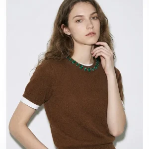 Commute Sle Women's Knitted Wool Sweater ort Sve round Ne Slim Fit Overhead Top Diamond Decoration Soft Woolen irt - AliExpress Sweaters&Jumpers