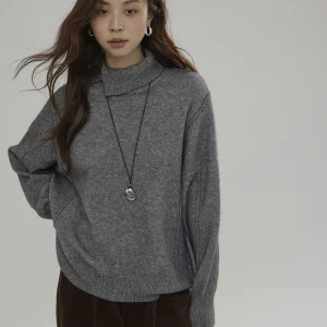 Joli Choose ey Asymmetric High Collar Women's Knitwear Simple Design Autumn Winter Loose Fit Long Sve Regular Length - AliExpress Sweaters&Jumpers