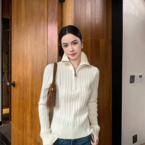 Binguo Women's High Collar Zipper Knitted Sweater Soft Wool Blend Long Sve Casual Sle Comfortable Breathable Daily Wear - AliExpress Sweaters&Jumpers
