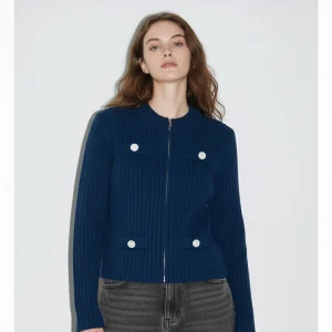 ACOUSOTG Retro Knitted Cardigan Autumn Winter Commute Sle round Ne Striped Zipper Woolen Women's ort Length Knitwear - AliExpress Sweaters&Jumpers