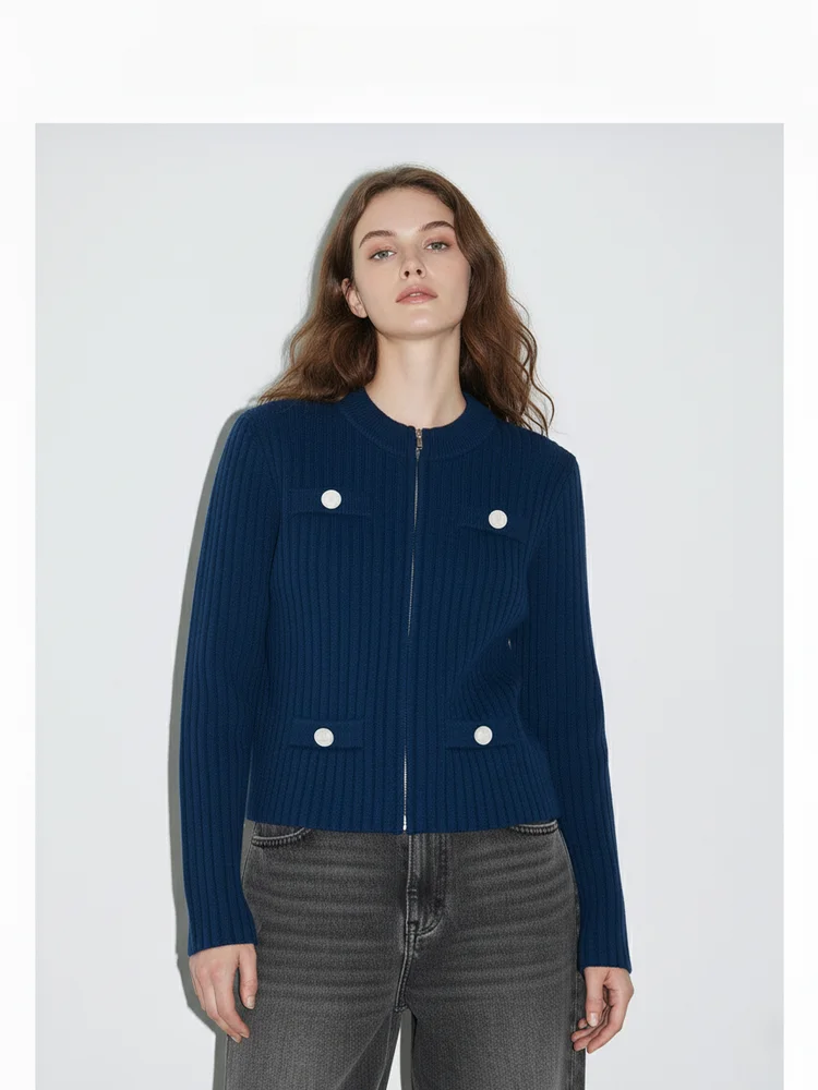 ACOUSOTG Retro Knitted Cardigan Autumn Winter Commute Sle round Ne Striped Zipper Woolen Women's ort Length Knitwear - AliExpress Sweaters&Jumpers