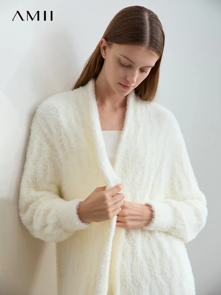 AMII 2024 Winter New Sweaters Women Mid Long Coats Lazy Style Loose Pile Collar Imitation Mink Twist Knitted Cardigan 12444226 - AliExpress Sweaters&Jumpers