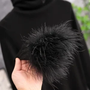 Slim Fit Wool Blend Knitwear f High Collar Bird Feather Splicing Women's Autumn Winter Faion Casual Sle Button Decoration - AliExpress Sweaters&Jumpers
