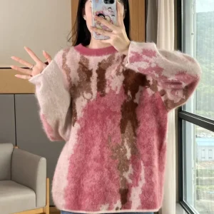 Autumn Winter Women Wool Sweater Mixed Color Thicken Pullover Knitwear Warm O Neck Loose Fit Long Sleeve Fashion Lady Knitwear - AliExpress Sweaters&Jumpers