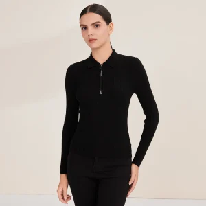 Pop BY4521226 Women's 100% Wool Ribbed Knit Quarter-Zip Polo Pullover Sweater Long Sleeve Fall Fashion - AliExpress Sweaters&Jumpers