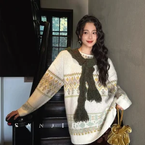 Sanji Bla Flower Knitted Large Sweater Women's round Ne Winter High-End Feel Commute Sle Pure Online S Fing Heated - AliExpress Sweaters&Jumpers