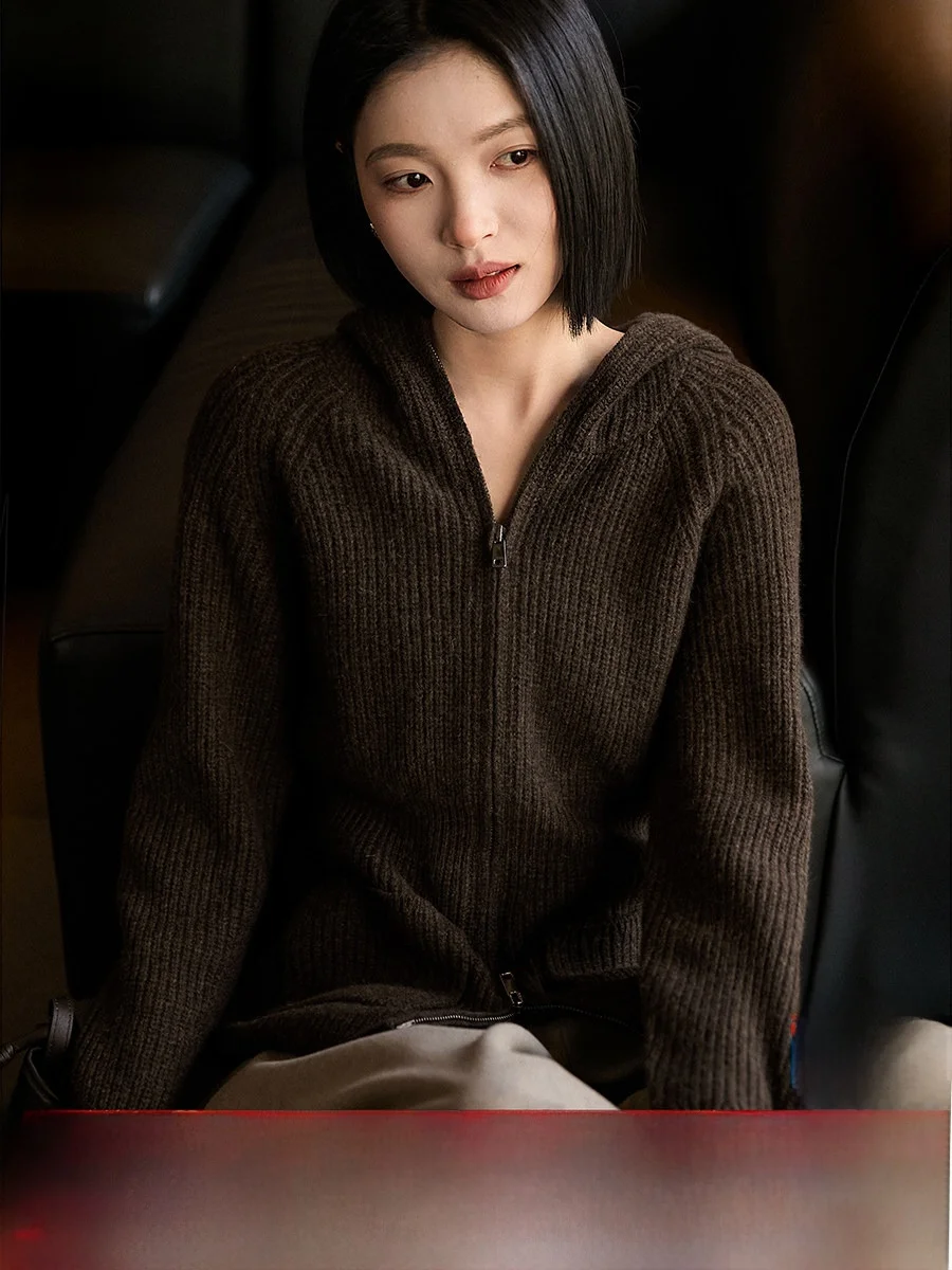 Ele Knitted Wool Camere Coat Women's Waist-Cinching Hooded Knitwear Romantic Rule Casual Soft Long Sve Zipper Closure - AliExpress Sweaters&Jumpers