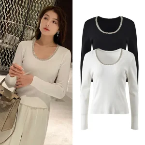Ele Slimming Diamond Decorated Heavy Work Base irt Women's Inner Wear Top Faionable Chinoiserie Sle Knitted Sweater - AliExpress Sweaters&Jumpers