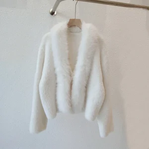 Imitation Mink Fur Jacket for Women New Autumn Winter Short Knitted Cardigan Sweater Jacket for Women White Fox Fur Collar Top - AliExpress Sweaters&Jumpers