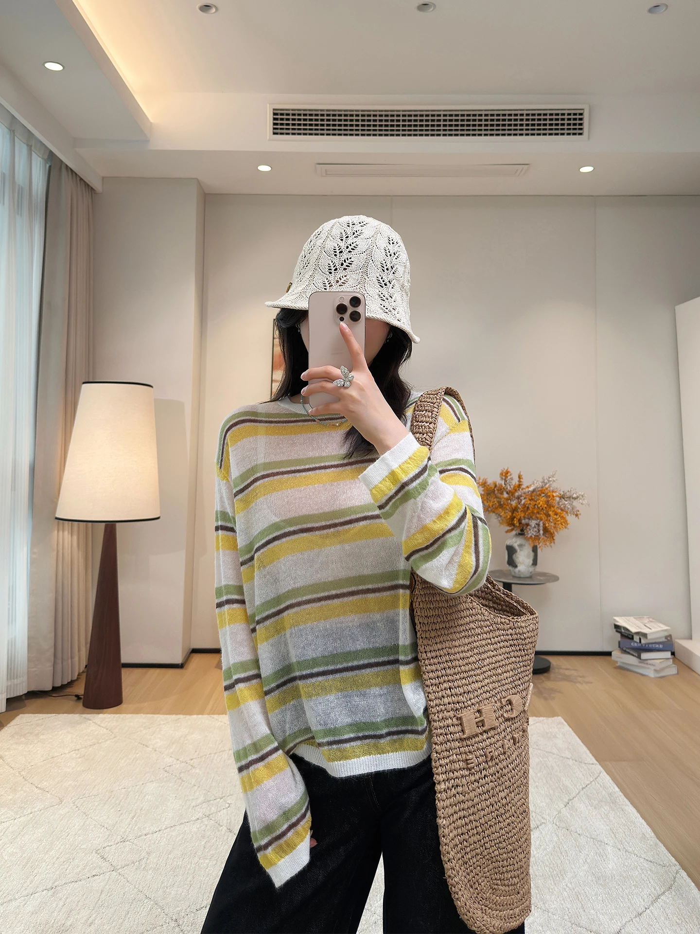 Loose Fit Woolen Knitted Long Sleeve round Neck T-Shirt for Women Yellow Striped Lightweight Breathable Casual Style Top - AliExpress Sweaters&Jumpers