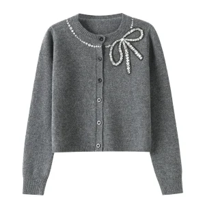 New Arrival Knitting Cotton Long Sleeve Cardigan Beading Bow Cardigan - AliExpress Sweaters&Jumpers
