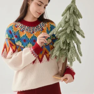 Loose Long Sve Knitted Sweater Fair Isle round Ne  Sauce Purple New Year Aosphere Women's Autumn Winter Lazy Feelin... - AliExpress Sweaters&Jumpers