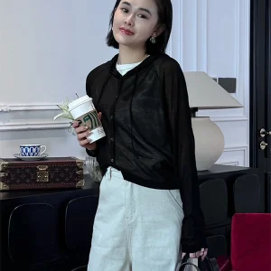 Yuan ling Tee-acetate Knitted Open Cardigan  Blend Hooded Long Sve Faion Versatile Summer 2025 Women's Knitwear - AliExpress Sweaters&Jumpers