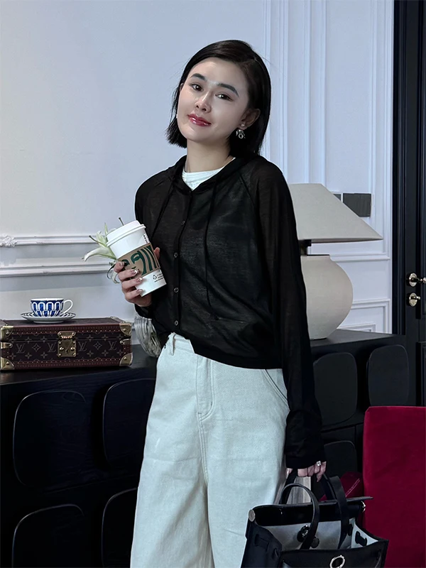 Yuan ling Tee-acetate Knitted Open Cardigan Blend Hooded Long Sve Faion Versatile Summer 2025 Women's Knitwear - AliExpress Sweaters&Jumpers
