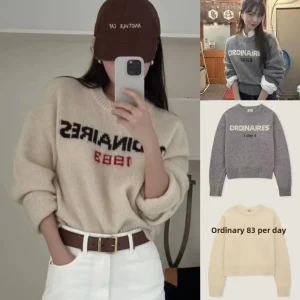Retro Letter Embroidery Knitwear round Ne Casual Base Layer Sweater Spring 2026 Commute Sle Regular Fit Online Exclusive - AliExpress Sweaters&Jumpers