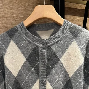 S Home South Oil High End Women's Autumn Winter College Sle Knitted Sweater Coat Diamond id Pattern Long Sve round Ne - AliExpress Sweaters&Jumpers