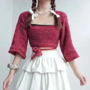 Seven inch sleeve square neck short pullover sweater hand woven sweater loose comfortable mohair top spring autumn new style - AliExpress Sweaters&Jumpers