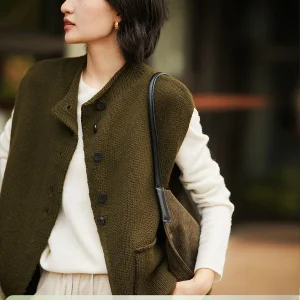 Women's Crt Wool Camere Vest Stand Collar Single Button Svel Tank Top Soft Knitted Warmth Faion Commute Sle - AliExpress Sweaters&Jumpers