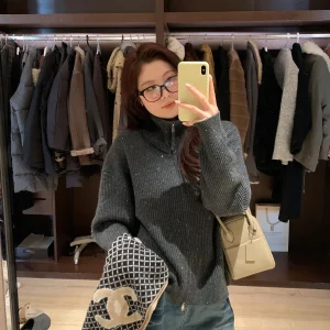 NAZ Casual Loose Knitted Sweater Women's Stand Collar Open Cardigan Double Chain Design Winter Comfortable Bright Sequins - AliExpress Sweaters&Jumpers