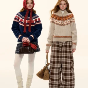 AsGony Wool Blend Fair Isle Knit Zipper Loose Cardigan Sweater Women's Casual Comfortable Warm Zipper Sve Long Coat - AliExpress Sweaters&Jumpers