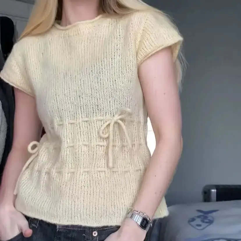 Round neck short sleeved vest pullover, loose, lazy, comfortable, hand woven mohair sweater, women's spring and autumn new style - AliExpress Sweaters&Jumpers