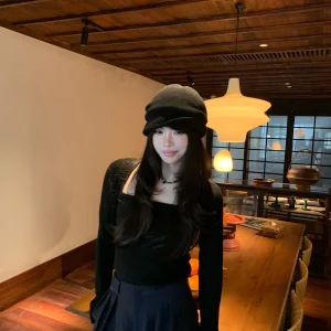 ASM ANNA Slim Fit Camere Knit irt Unique Simple High-End Feel 60D Elastic Silk Square Collar Base irt Top Women's Faion - AliExpress Sweaters&Jumpers