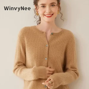 WinvyNee Women's Cashmere Merino Wool Cardigans Sweaters Solid O Neck Cross Casual Knitwears Spring Cropped Cardiagans B1464025 - AliExpress Sweaters&Jumpers