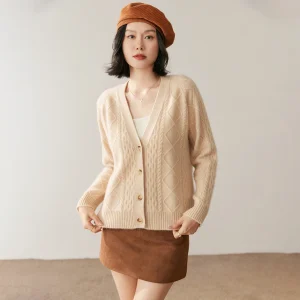 High-quality Women's 100% Cashmere V-neck Long-Sleeved Cardigan Autumn Winter Highly Elastic Cashmere Piece Casual Soft Knitted - AliExpress Sweaters&Jumpers
