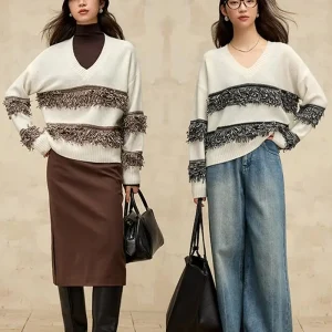 TINNTINN 00% Merino Wool V-Ne Knit Sweater Tassel Design Color Blo Sweater Casual Comfortable Warm Thiened Winter Sle - AliExpress Sweaters&Jumpers