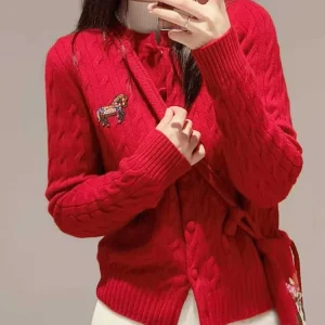 New Year's Succ  Pattern Knitted Sweater round Ne Twist Flower Design Women's Open Cardigan Ele Sle Loose Fit - AliExpress Sweaters&Jumpers