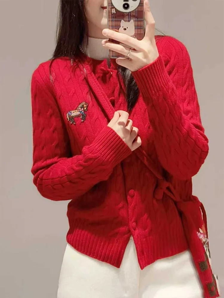 New Year's Succ Pattern Knitted Sweater round Ne Twist Flower Design Women's Open Cardigan Ele Sle Loose Fit - AliExpress Sweaters&Jumpers