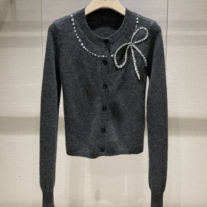 Knitted Cardigan with  Knot round Ne Long Sve Diamond Embedded ey Women's Faion Winter New Arrival - AliExpress Sweaters&Jumpers