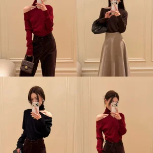 SMOL Women's Woolen Knitted Long Sve High Collar oulder Bared Sweater Slim Fit Base irt Commute Sle Faionable - AliExpress Sweaters&Jumpers