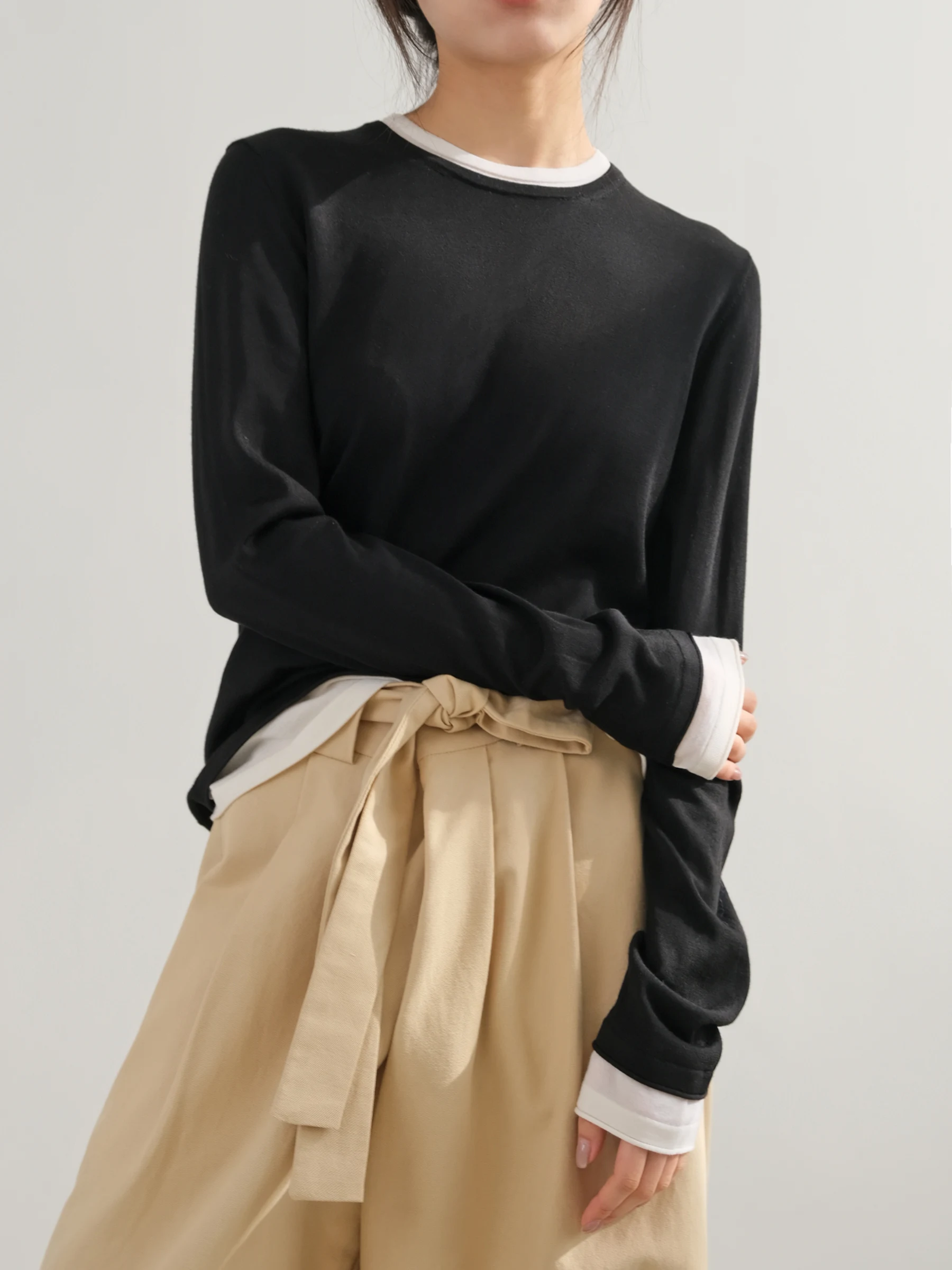 VG lway Early Spring Versatile Knitted Wool Blend Long Sve round Ne Base irt Layering Top Commute Sle Loose Fit - AliExpress Sweaters&Jumpers