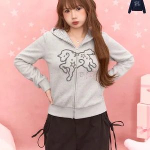 CHIC FRUIT Casual Oversized Hooded Embroidered Open Cardigan Jaet Women's Large Size Zipper Sweet Sle Polyester Cotton Blend - AliExpress Sweaters&Jumpers