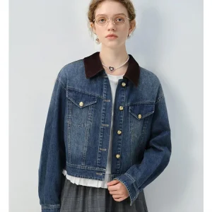 Vega Chang Spring Vintage Short Denim Jacket Women's Collar Patchwork Quality Texture Loose Fit Regular Length Button Closure - AliExpress Sweaters&Jumpers