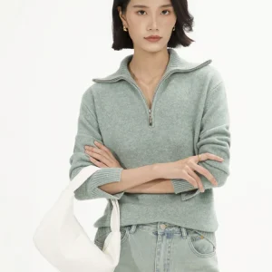 High End Women 100%Cashmere Sweater Half Zipper Turn-Down Collar Pullover Basic Style Cashmere Knitwear Autumn Winter Tops - AliExpress Sweaters&Jumpers