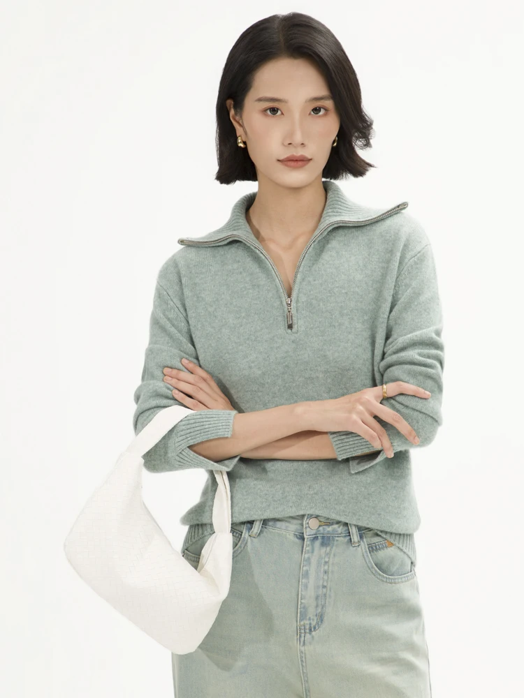 High End Women 100%Cashmere Sweater Half Zipper Turn-Down Collar Pullover Basic Style Cashmere Knitwear Autumn Winter Tops - AliExpress Sweaters&Jumpers
