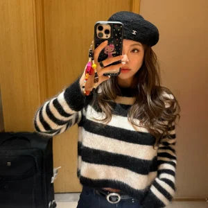 Korean Sle Striped Wool Blend Knit Sweater Women's Autumn Winter Long Sve round Ne ort Casual Faion Top - AliExpress Sweaters&Jumpers