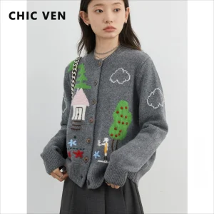 CHIC VEN Women Sweaters Loose Slim New Knitted Cardigan Jacquard Jumpers Female Outerwear Small Sweater Autumn Winter 2024 - AliExpress Sweaters&Jumpers