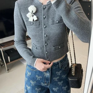 Ele Knitted Open Cardigan Top with 3D Flower Decoration for Women Autumn Winter Commute Sle Medium Softn Long Sve - AliExpress Sweaters&Jumpers