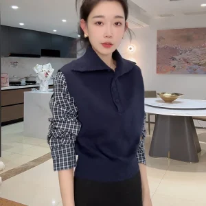 OUDOEE Women's Knitted  Ne Sweater Spring 2026 Plaid Color Blo Design Soft Polyester Blend Warm Long Sve Top - AliExpress Sweaters&Jumpers