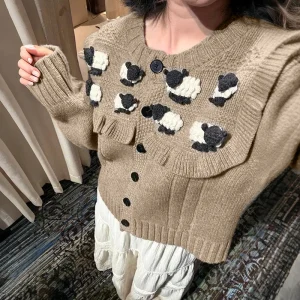 Autumn Winter Women's Knitted Cardigan round Ne Long Sve Warm Fing eep Embroidery oulder Bordered Open Front Sle - AliExpress Sweaters&Jumpers