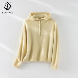 Birdtree,Wool Blended Warmth Sweater,Women Knitted Basics Solid Coat,Hooded, Full Sleeve, 2025 Autumn Casual Pullover T5D109JF - AliExpress Sweaters&Jumpers