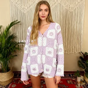 2026 Spring/Autumn New Style Cardigan, Purple Plaid Color Block Heavy-Duty 3D Floral Bohemian Loose V-Neck Long Sleeve Cardigan - AliExpress Sweaters&Jumpers