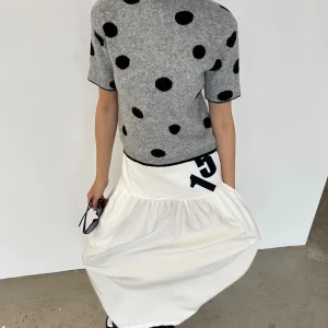 Gray Polka Dot Color Block Knitted Short Sleeve Wool Blend Casual Style Women's Top by Zhang Li Thingness Ladies Knitwear - AliExpress Sweaters&Jumpers