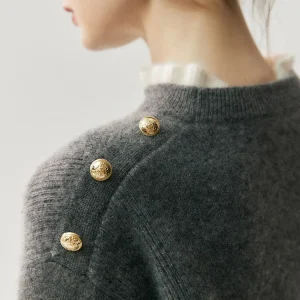 CHICUU Women O-neck Ruched Collar Pullover 100% Cashmere Sweater Autumn Winter Thick Basic Cashmere Knitwear Buttons Design Tops - AliExpress Sweaters&Jumpers