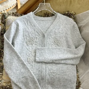 Autumn Winter New Fashion Light Gray Thin Sweater Coat Heavy Embroidery Women Slim Long Sleeve Elegant Retro Knitted Cardigan - AliExpress Sweaters&Jumpers